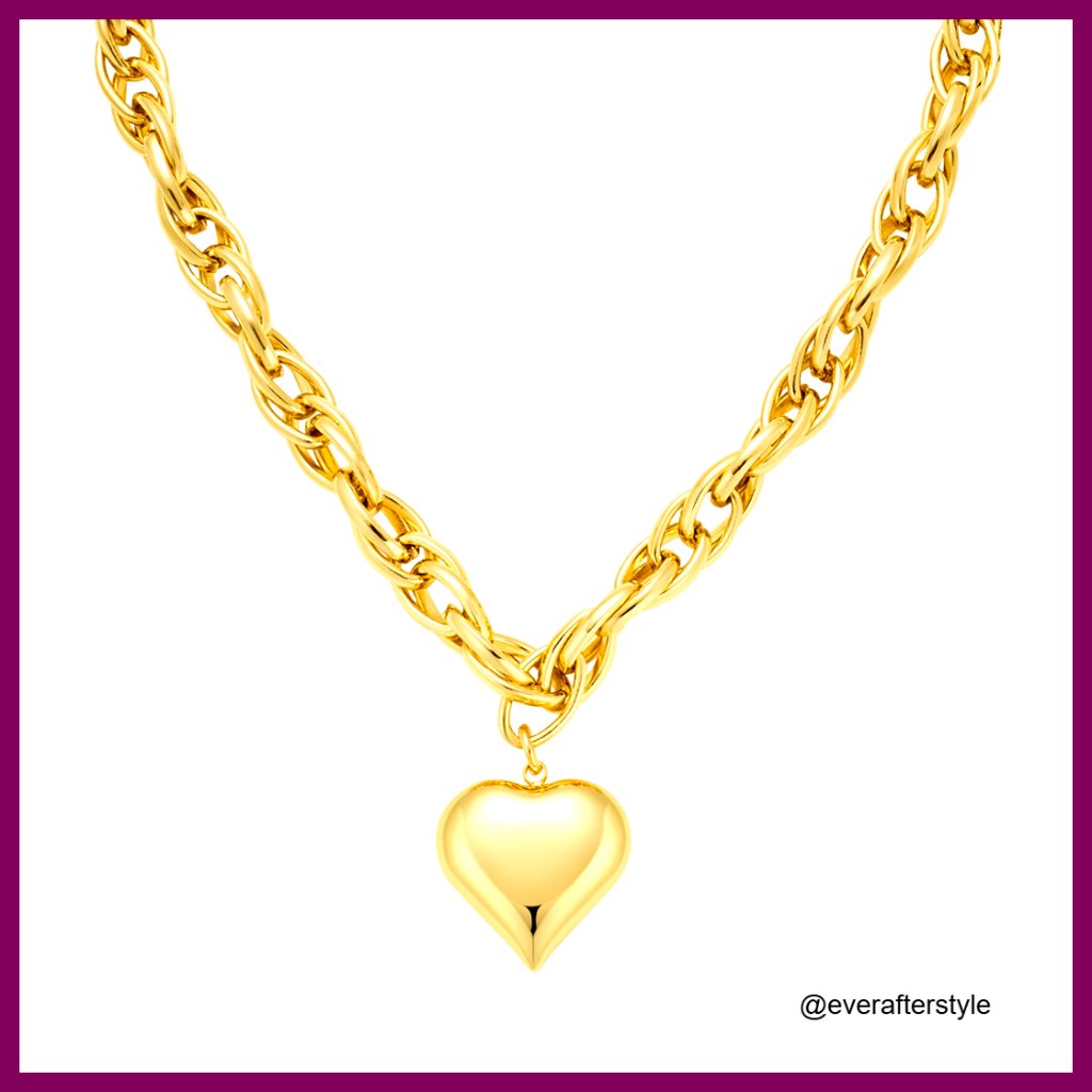 18k Gold Plated Chunky Heart Star Cross Pendant Necklace Statement Jewelry